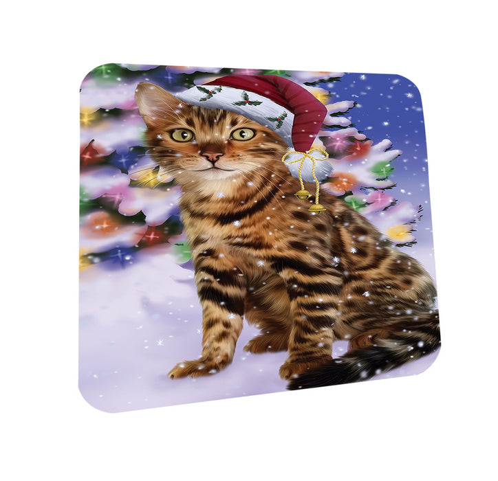 Winterland Wonderland Bengal Cat In Christmas Holiday Scenic Background Coasters Set of 4 CST53690