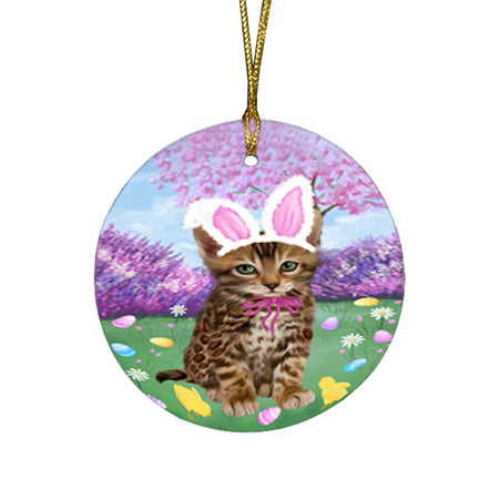 Easter Holiday Bengal Cat Round Flat Christmas Ornament RFPOR57276