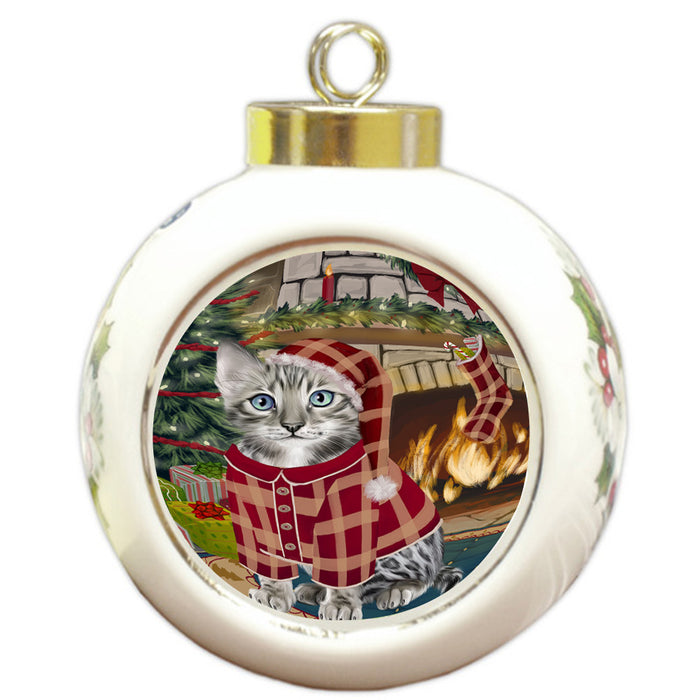 The Stocking was Hung Bengal Cat Round Ball Christmas Ornament RBPOR55558