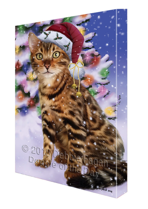 Winterland Wonderland Bengal Cat In Christmas Holiday Scenic Background Canvas Print Wall Art Décor CVS101438