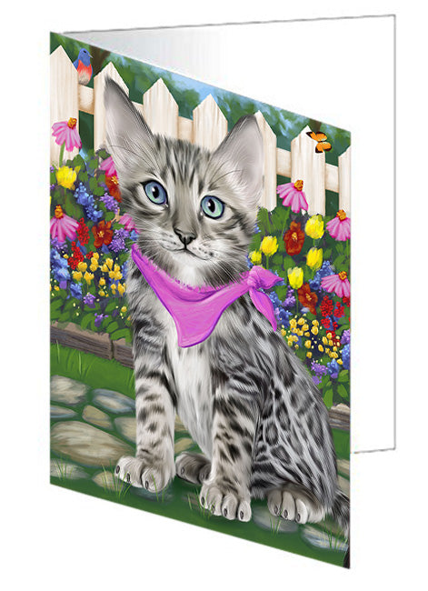 Spring Floral Bengal Cat Handmade Artwork Assorted Pets Greeting Cards and Note Cards with Envelopes for All Occasions and Holiday Seasons GCD60737