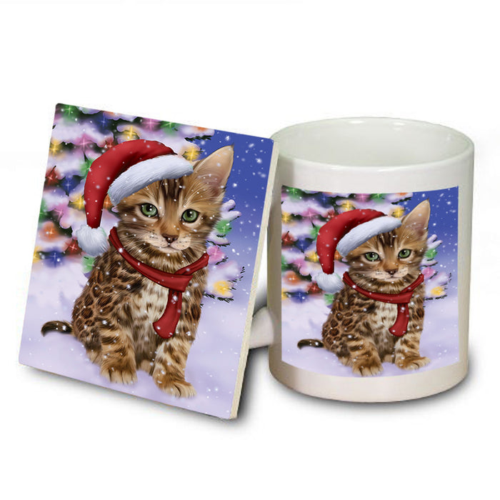 Winterland Wonderland Bengal Cat In Christmas Holiday Scenic Background Mug and Coaster Set MUC53725