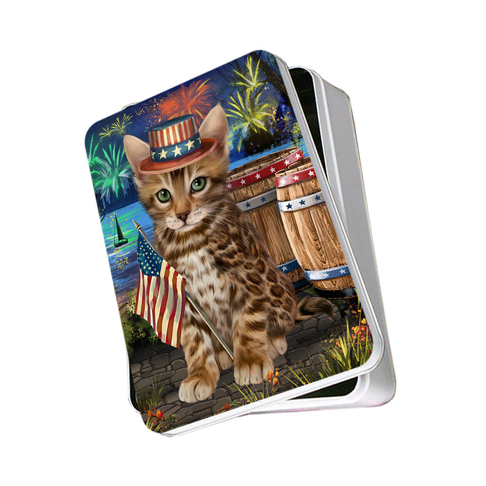 4th of July Independence Day Firework Bengal Cat Photo Storage Tin PITN53978