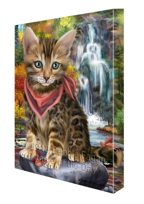 Scenic Waterfall Bengal Cat Canvas Print Wall Art Décor CVS83708