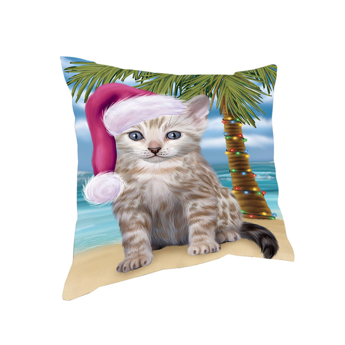Summertime Happy Holidays Christmas Bengal Cat on Tropical Island Beach Pillow PIL74772