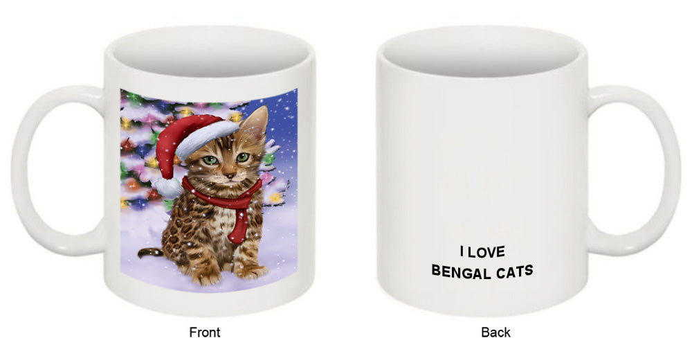 Winterland Wonderland Bengal Cat In Christmas Holiday Scenic Background Coffee Mug MUG49131
