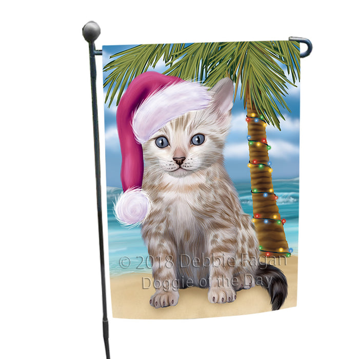 Summertime Happy Holidays Christmas Bengal Cat on Tropical Island Beach Garden Flag GFLG54599