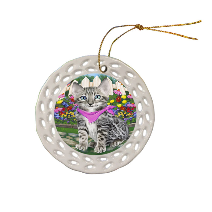 Spring Floral Bengal Cat Ceramic Doily Ornament DPOR52236
