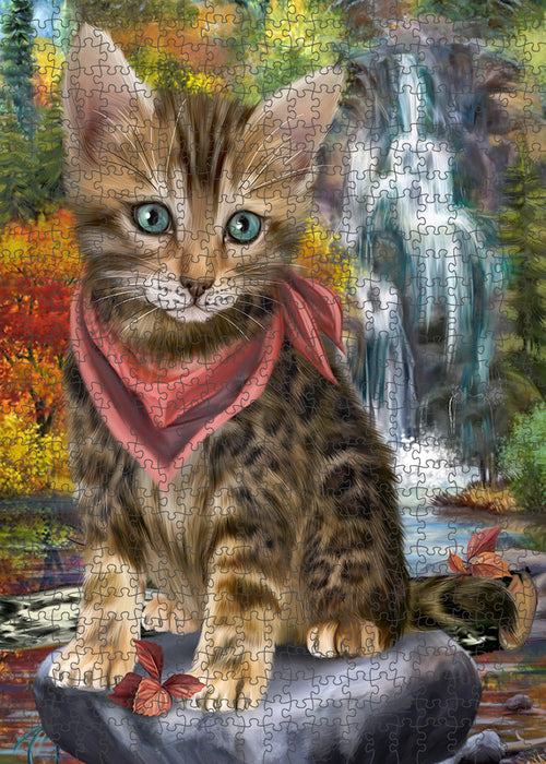 Scenic Waterfall Bengal Cat Puzzle with Photo Tin PUZL59568
