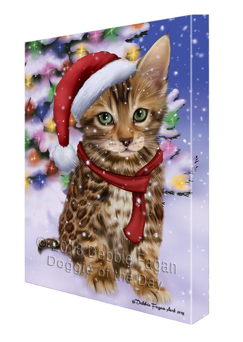 Winterland Wonderland Bengal Cat In Christmas Holiday Scenic Background Canvas Print Wall Art Décor CVS101447