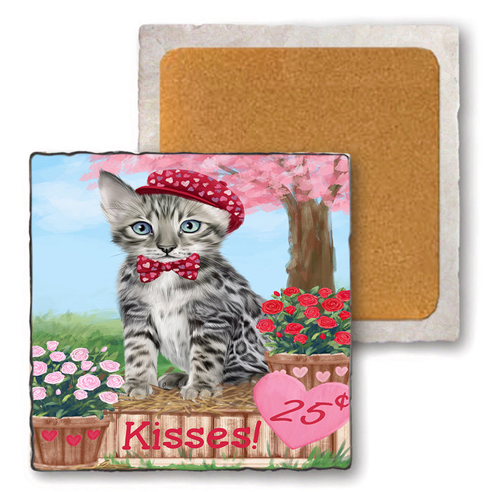 Rosie 25 Cent Kisses Bengal Cat Set of 4 Natural Stone Marble Tile Coasters MCST50818