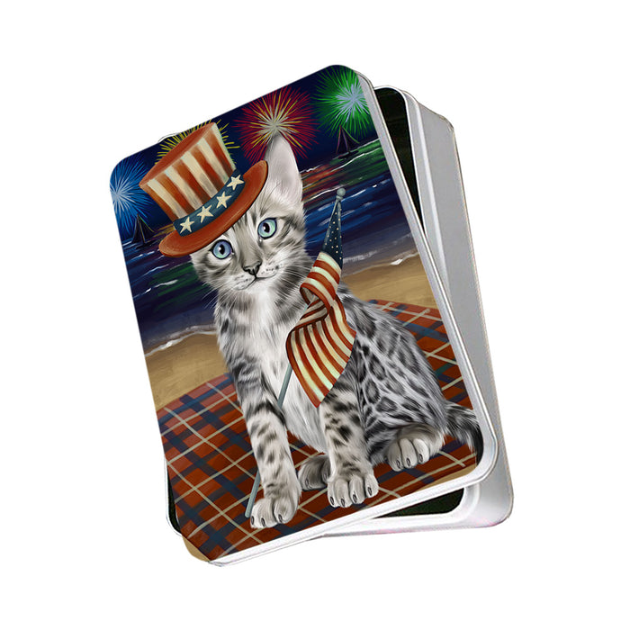 4th of July Independence Day Firework Bengal Cat Photo Storage Tin PITN52066