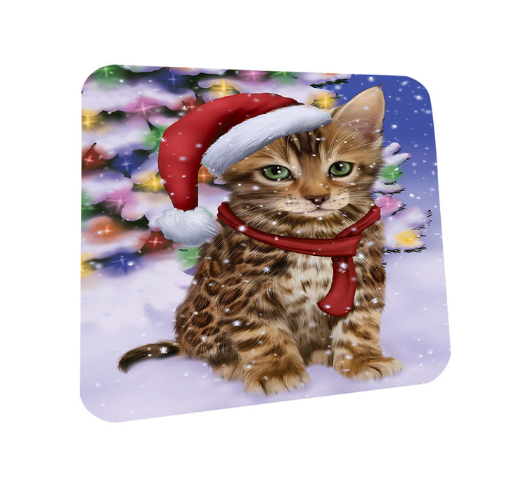 Winterland Wonderland Bengal Cat In Christmas Holiday Scenic Background Coasters Set of 4 CST53691