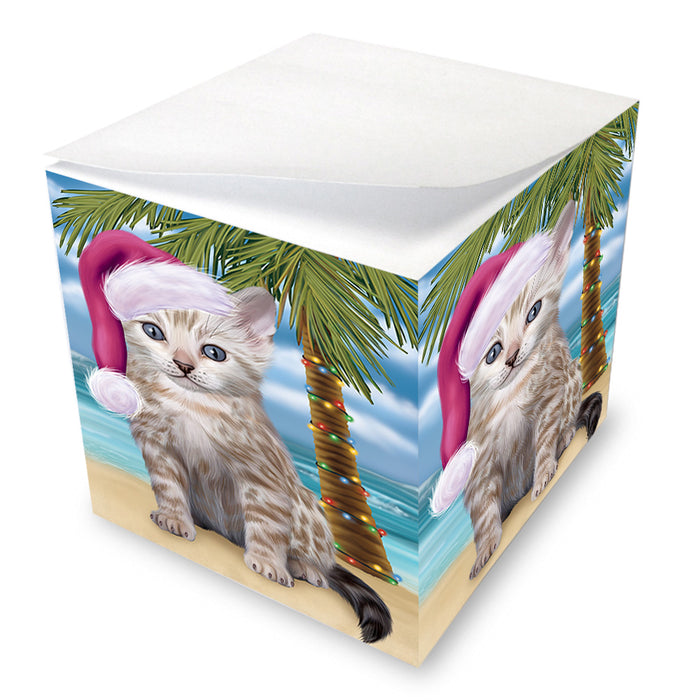 Summertime Happy Holidays Christmas Bengal Cat on Tropical Island Beach Note Cube NOC56055