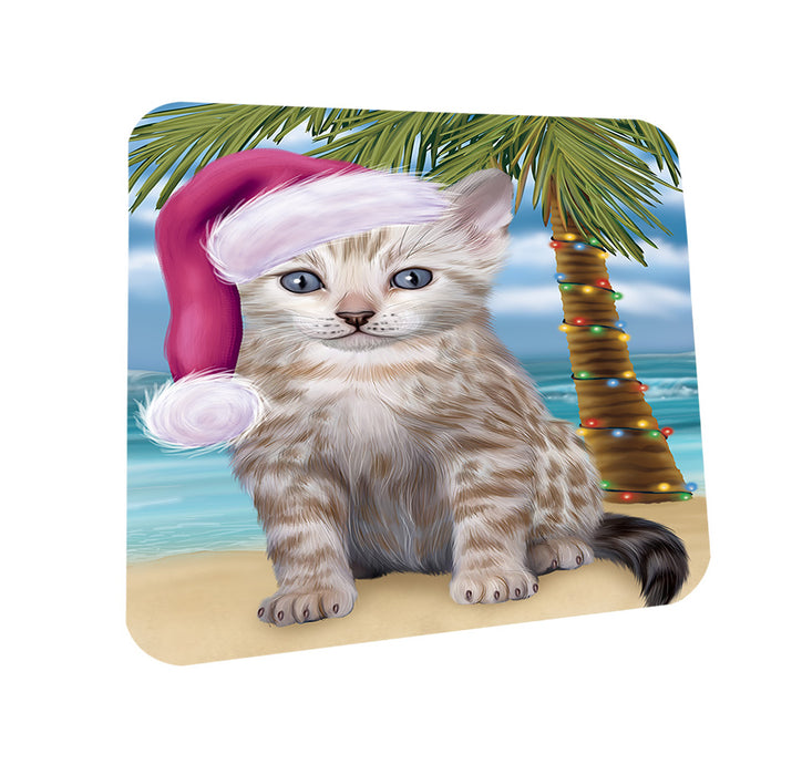 Summertime Happy Holidays Christmas Bengal Cat on Tropical Island Beach Coasters Set of 4 CST54367