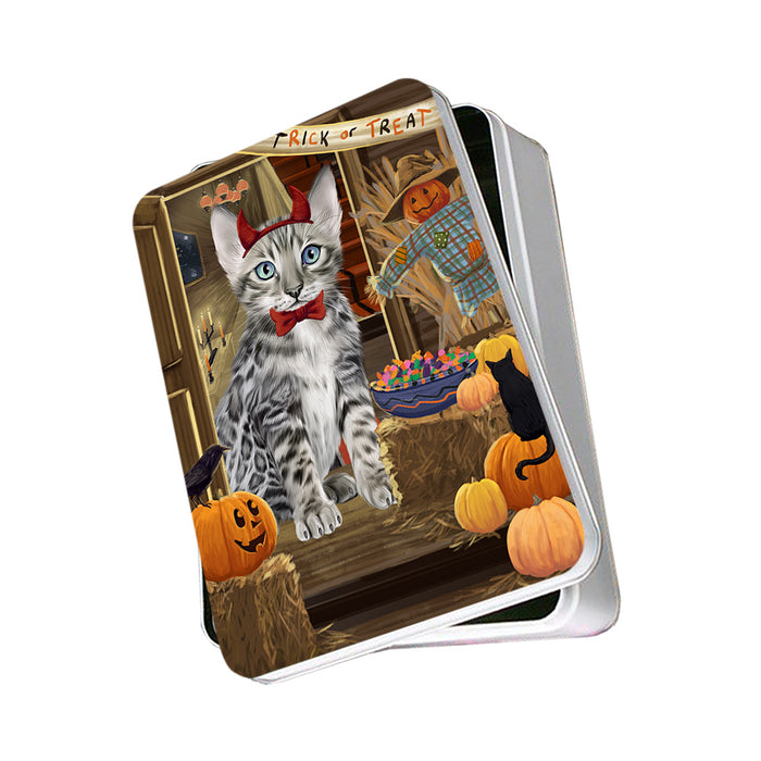 Enter at Own Risk Trick or Treat Halloween Bengal Cat Photo Storage Tin PITN52992
