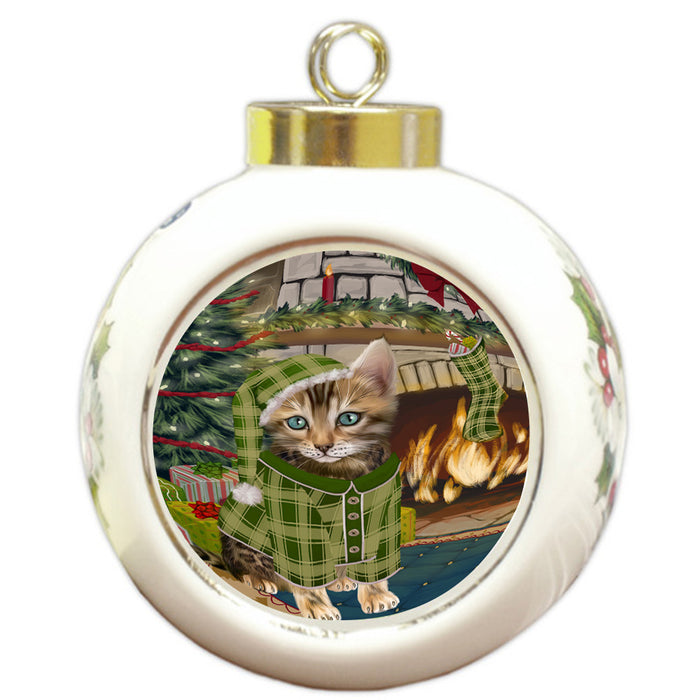 The Stocking was Hung Bengal Cat Round Ball Christmas Ornament RBPOR55559