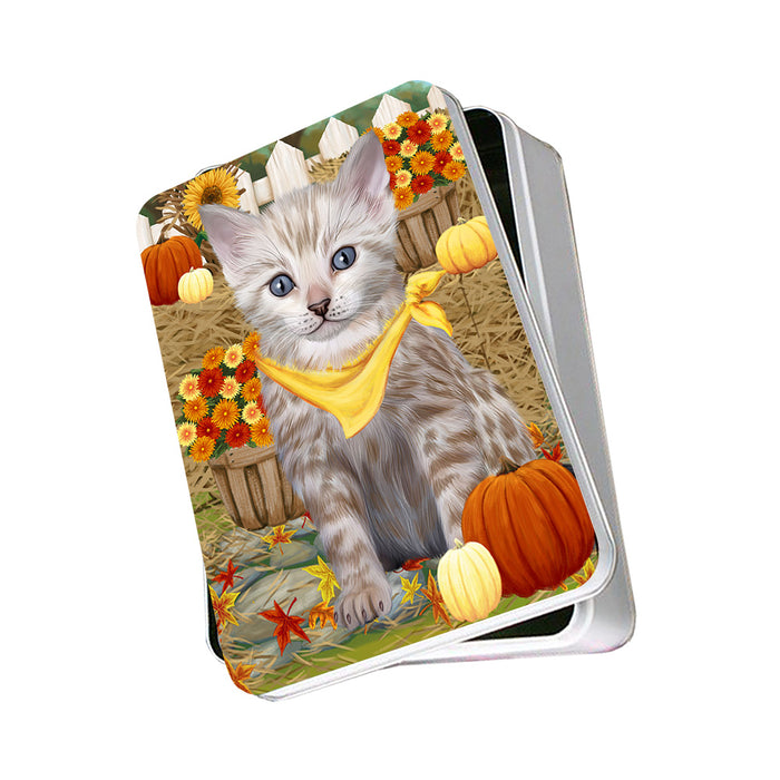 Fall Autumn Greeting Bengal Cat with Pumpkins Photo Storage Tin PITN52307