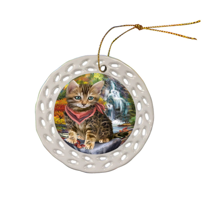 Scenic Waterfall Bengal Cat Ceramic Doily Ornament DPOR51827