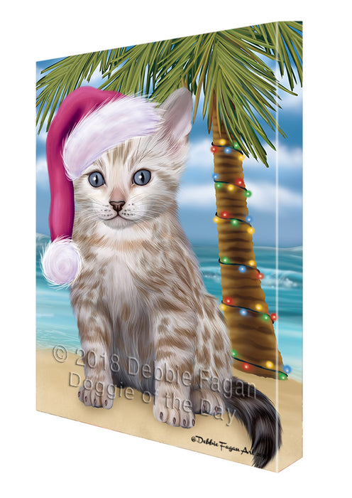Summertime Happy Holidays Christmas Bengal Cat on Tropical Island Beach Canvas Print Wall Art Décor CVS108683