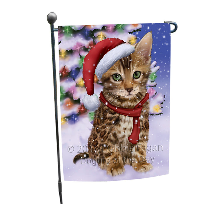 Winterland Wonderland Bengal Cat In Christmas Holiday Scenic Background Garden Flag GFLG53795