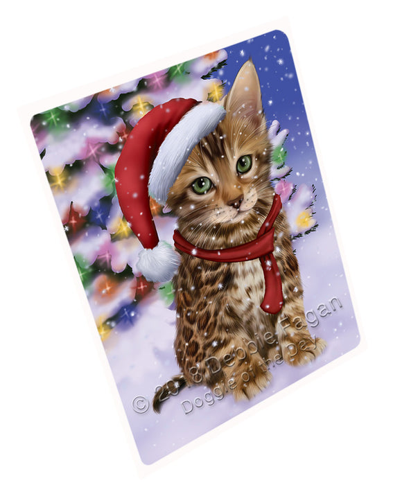 Winterland Wonderland Bengal Cat In Christmas Holiday Scenic Background Cutting Board C65643
