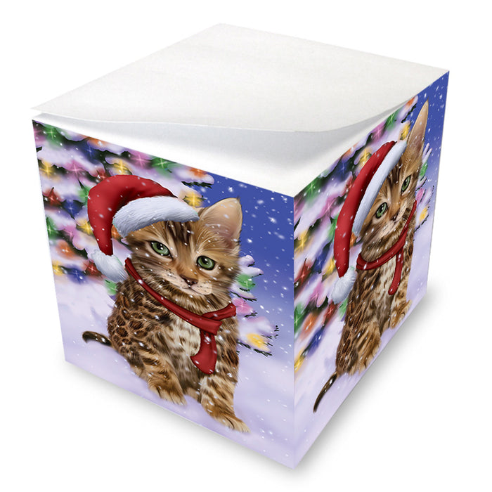 Winterland Wonderland Bengal Cat In Christmas Holiday Scenic Background Note Cube NOC55379