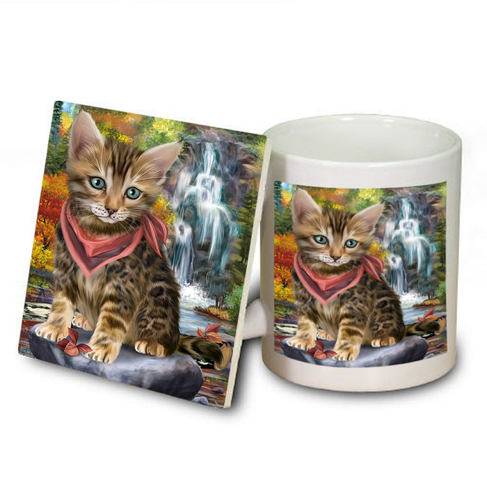 Scenic Waterfall Bengal Cat Mug and Coaster Set MUC51819
