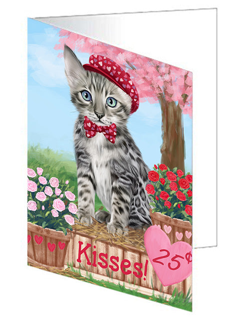 Rosie 25 Cent Kisses Bengal Cat Handmade Artwork Assorted Pets Greeting Cards and Note Cards with Envelopes for All Occasions and Holiday Seasons GCD71969
