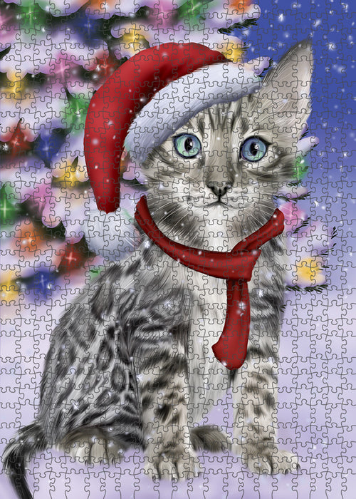 Winterland Wonderland Bengal Cat In Christmas Holiday Scenic Background Puzzle with Photo Tin PUZL82092