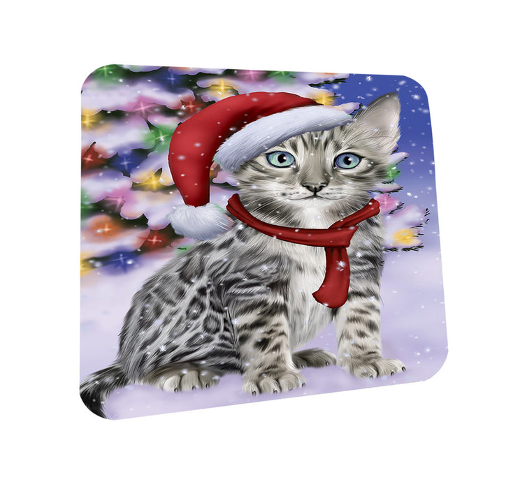 Winterland Wonderland Bengal Cat In Christmas Holiday Scenic Background Coasters Set of 4 CST53692