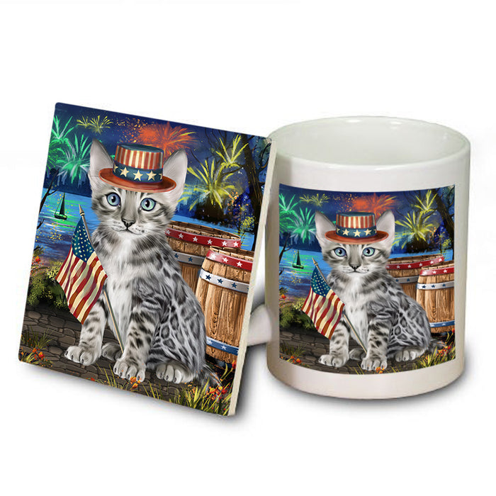 4th of July Independence Day Firework Bengal Cat Mug and Coaster Set MUC54028