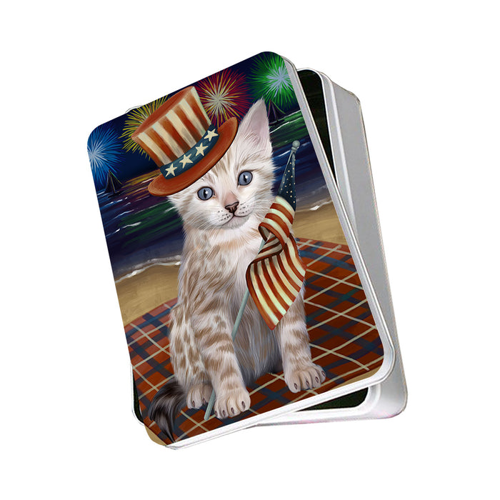 4th of July Independence Day Firework Bengal Cat Photo Storage Tin PITN52405