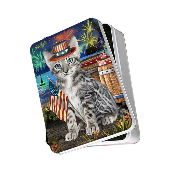 4th of July Independence Day Firework Bengal Cat Photo Storage Tin PITN53979