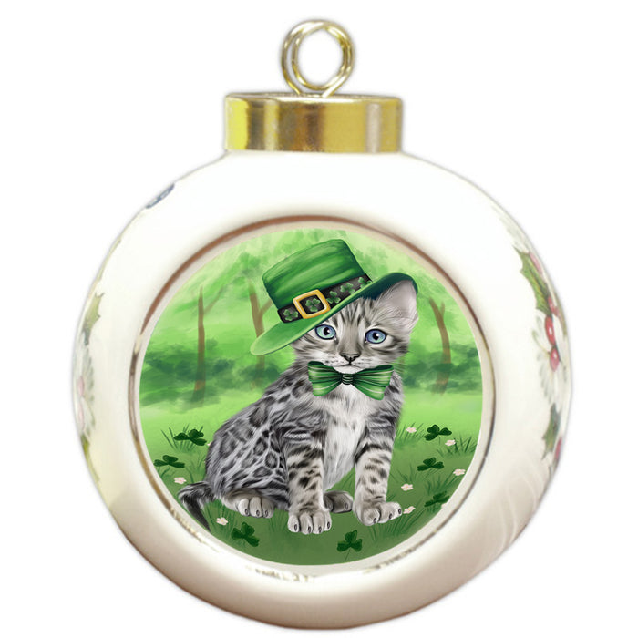 St. Patricks Day Irish Portrait Bengal Cat Round Ball Christmas Ornament RBPOR58108