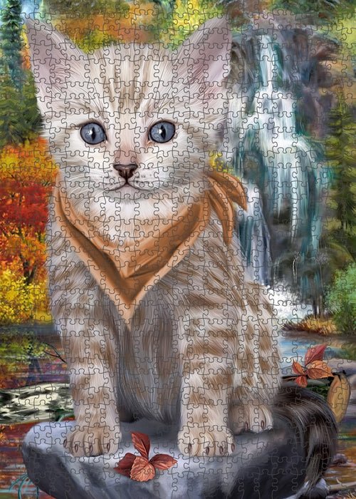Scenic Waterfall Bengal Cat Puzzle with Photo Tin PUZL59571