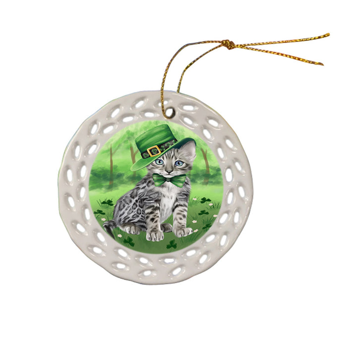 St. Patricks Day Irish Portrait Bengal Cat Ceramic Doily Ornament DPOR57921