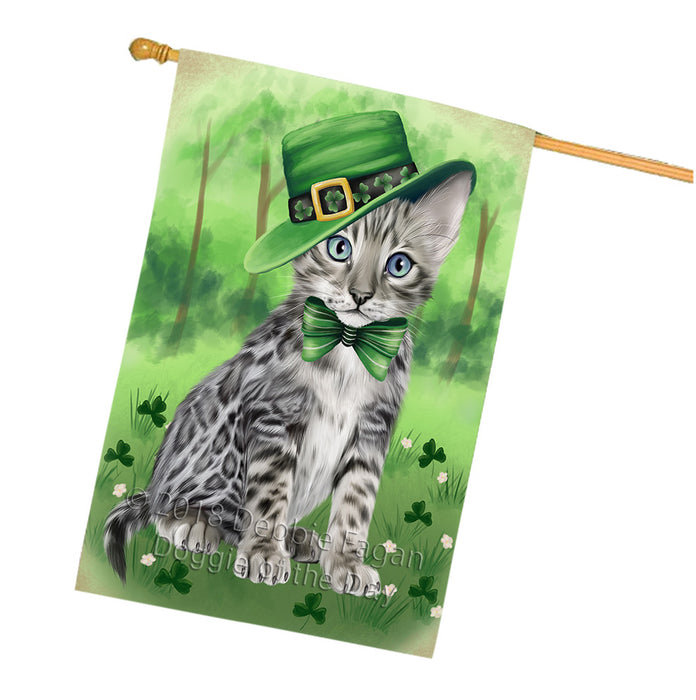 St. Patricks Day Irish Portrait Bengal Cat House Flag FLG65005