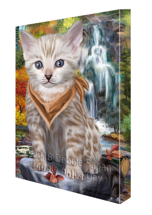 Scenic Waterfall Bengal Cat Canvas Print Wall Art Décor CVS83717