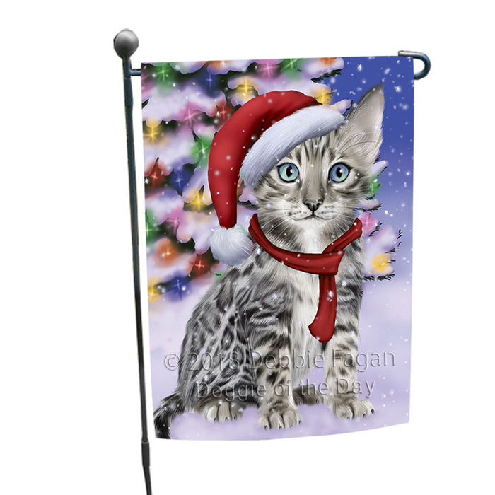 Winterland Wonderland Bengal Cat In Christmas Holiday Scenic Background Garden Flag GFLG53796