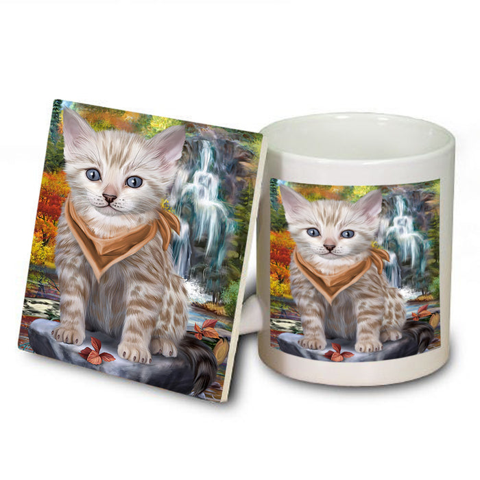 Scenic Waterfall Bengal Cat Mug and Coaster Set MUC51820