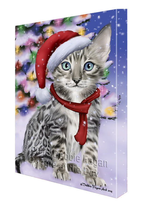 Winterland Wonderland Bengal Cat In Christmas Holiday Scenic Background Canvas Print Wall Art Décor CVS101456