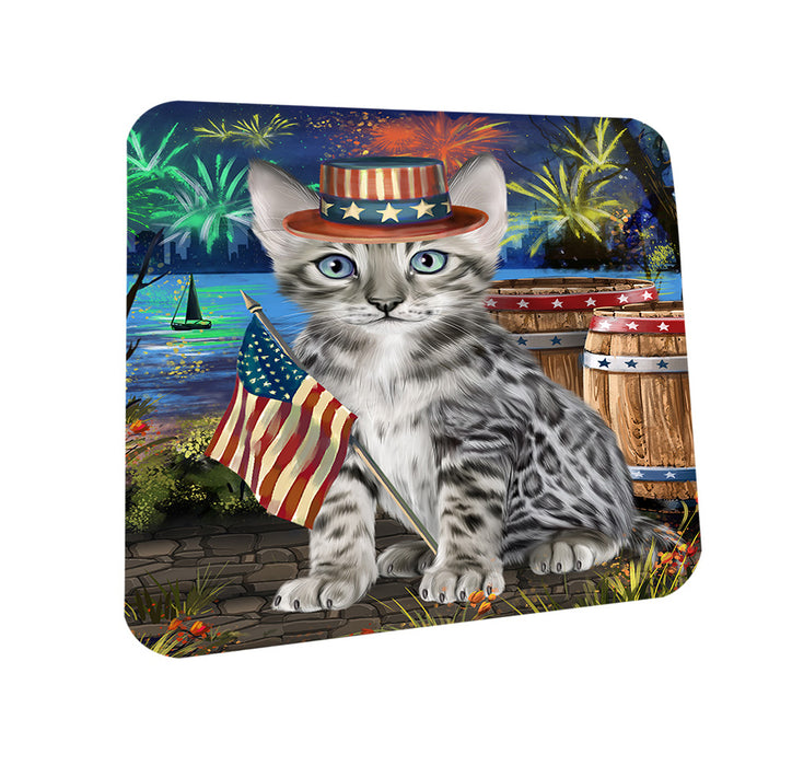 4th of July Independence Day Firework Bengal Cat Coasters Set of 4 CST53994