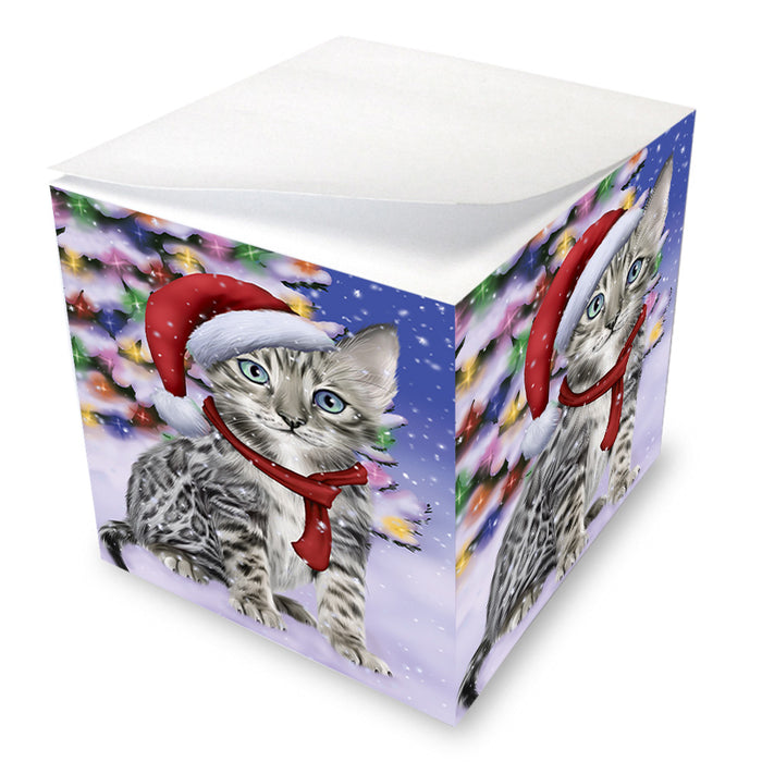 Winterland Wonderland Bengal Cat In Christmas Holiday Scenic Background Note Cube NOC55380