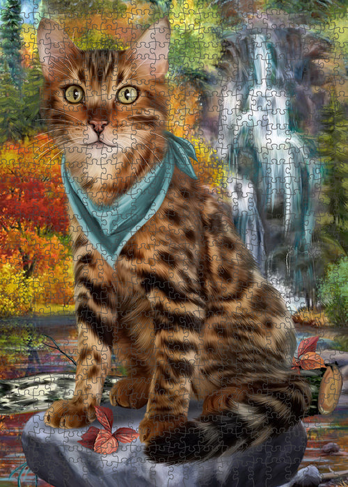 Scenic Waterfall Bengal Cat Puzzle with Photo Tin PUZL59574