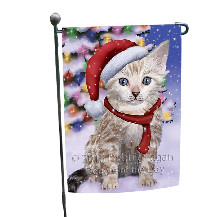 Winterland Wonderland Bengal Cat In Christmas Holiday Scenic Background Garden Flag GFLG53797