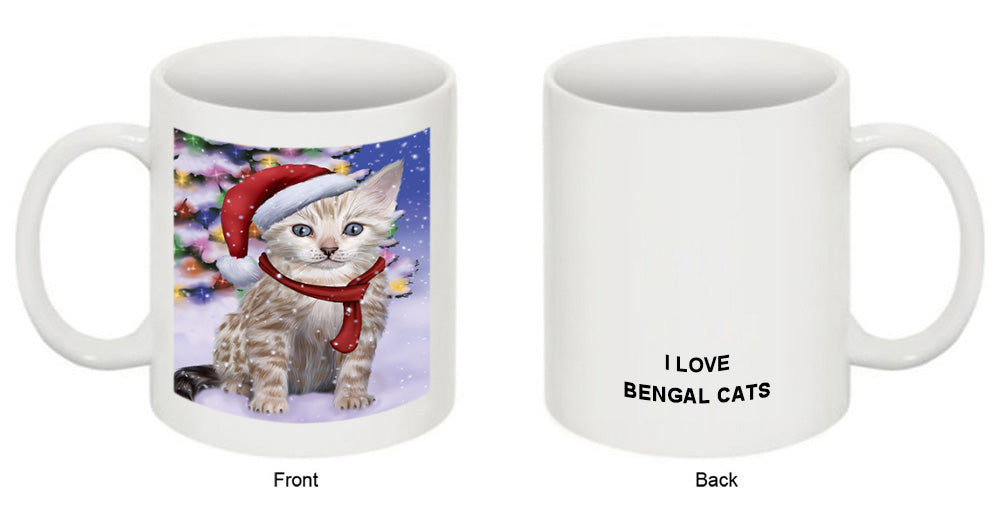 Winterland Wonderland Bengal Cat In Christmas Holiday Scenic Background Coffee Mug MUG49133