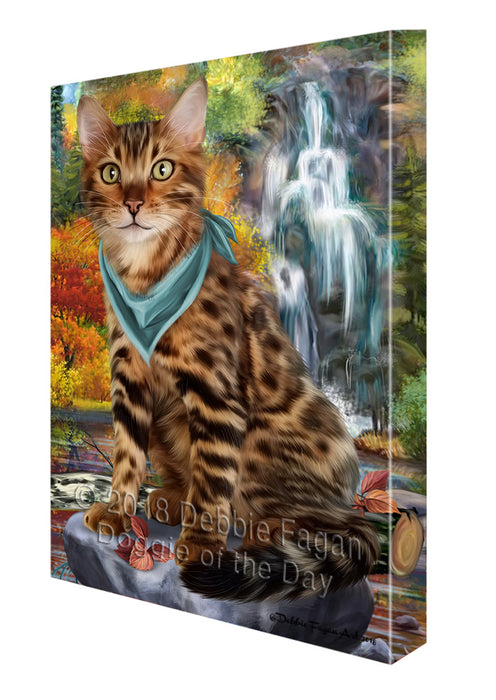 Scenic Waterfall Bengal Cat Canvas Print Wall Art Décor CVS83726