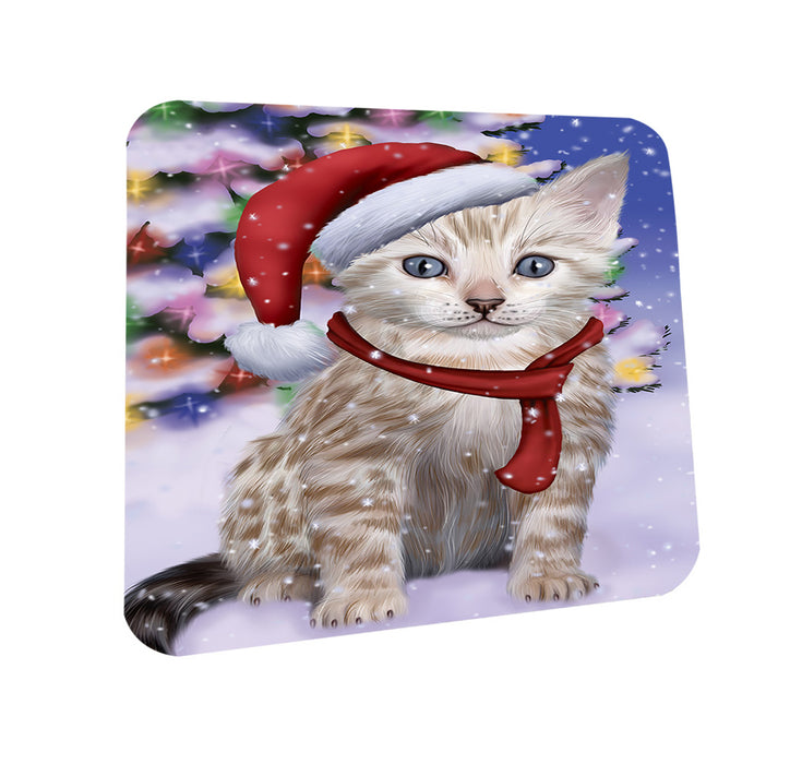 Winterland Wonderland Bengal Cat In Christmas Holiday Scenic Background Coasters Set of 4 CST53693