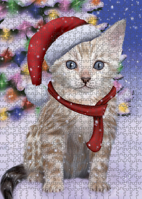 Winterland Wonderland Bengal Cat In Christmas Holiday Scenic Background Puzzle with Photo Tin PUZL82096